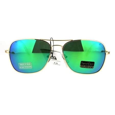Men's Rectangular Metal Rim Aviator Sunglasses