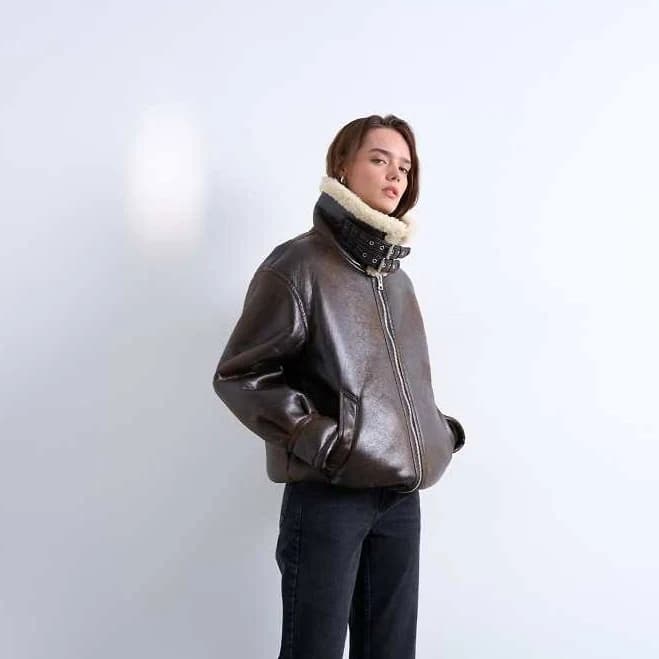Topshop Oversized Shearling Bomber Jacket