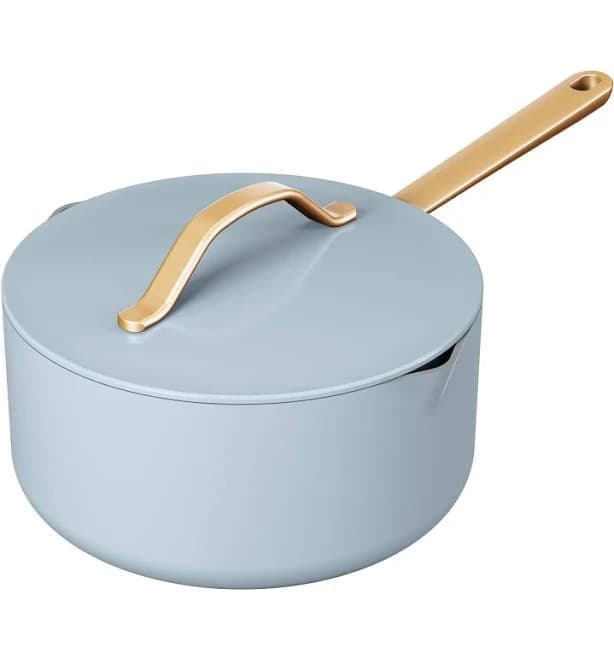 Drew Barrymore Beautiful 3 Quart Ceramic Non-Stick Covered Sauce Pan with Strainer Lid