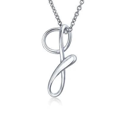 Bling Jewelry Abc Script Letter Alphabet Initial Pendant Necklace .925 Sterling Silver 18 Inch