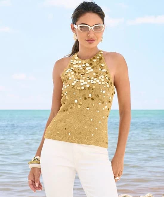 Boston Proper Sequin High Neck Tank Top