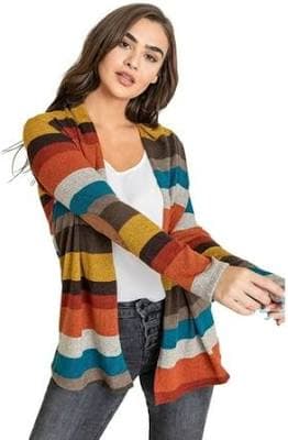 Eloges Women's Multi Color Stripe Elbow Patch Open Cardigan