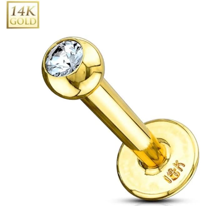 14K Gold CZ Labret Stud
