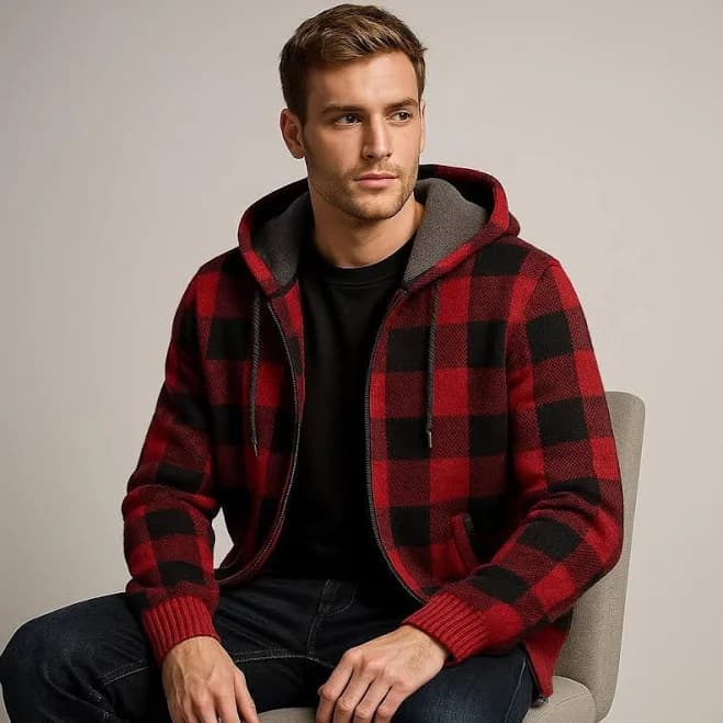 Men's Fleece Plaid Hoodie