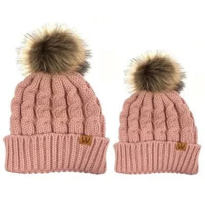 Wrapables Cable Knit Faux Fur Beanie, Mommy & Me Set