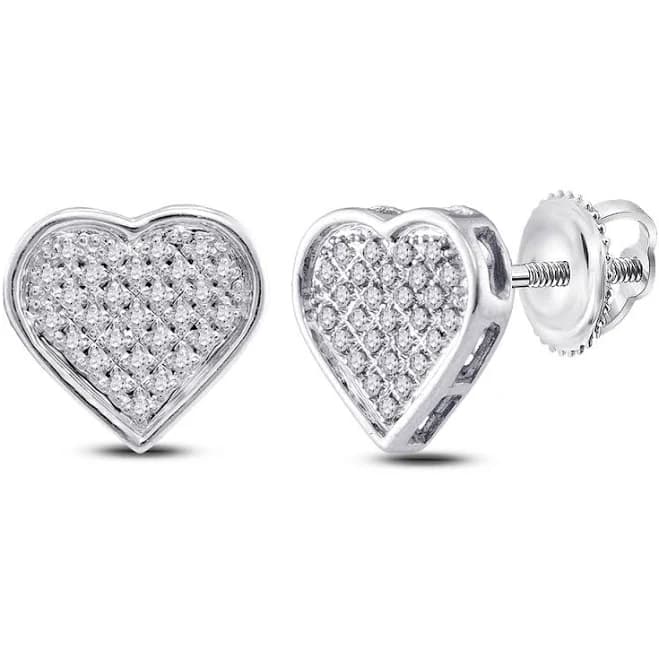 Sterling Silver .15 Carat Heart Diamond Stud Earrings