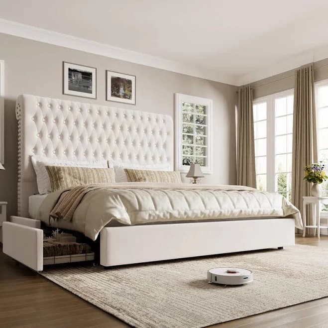 Keyluv King Size Upholstered Bed Frame