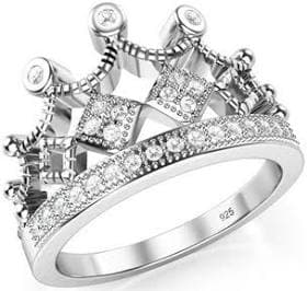925 Sterling Silver Princess Crown Tiara CZ Band Ring