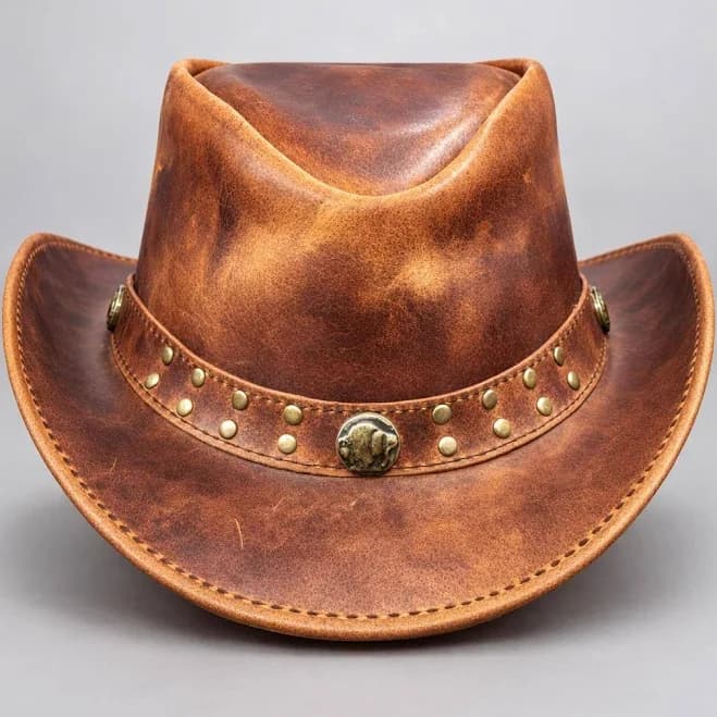 Vintage Western Outback Cowboy Hat with Brass Studded Band