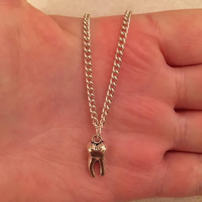 Quirky Silver Tooth Charm Necklace