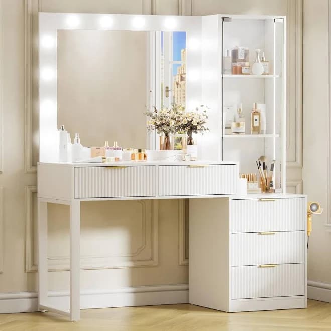 PAKASEPT Vanity Set with Lighted Mirror Makeup Vanity with Charging Station,5 Drawers