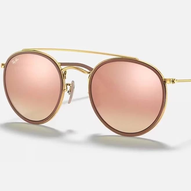 Ray-ban Round Double Bridge Rb3647n Gold Frame/ Rose Gold Sunglasses