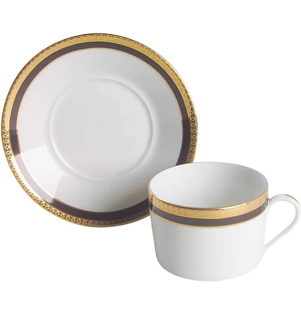 Haviland Symphonie Black (Gold and Black) Flat Cup & Saucer Set 2 1/4" - China Dinnerware & Dishes in Black/Gold Metallic