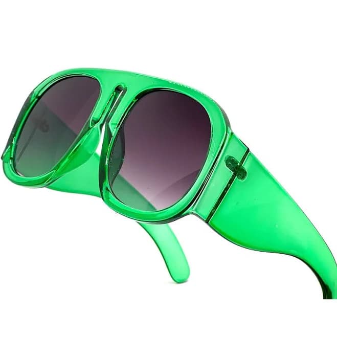 Oversized Retro Aviator Sunglasses Green Translucent Frame Gradient