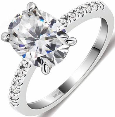 Sterling Silver Oval Moissanite Pave Engagement Ring