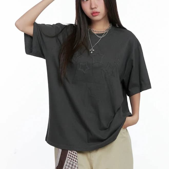 Lewkin Oversized Embroidered Star Patch Tee
