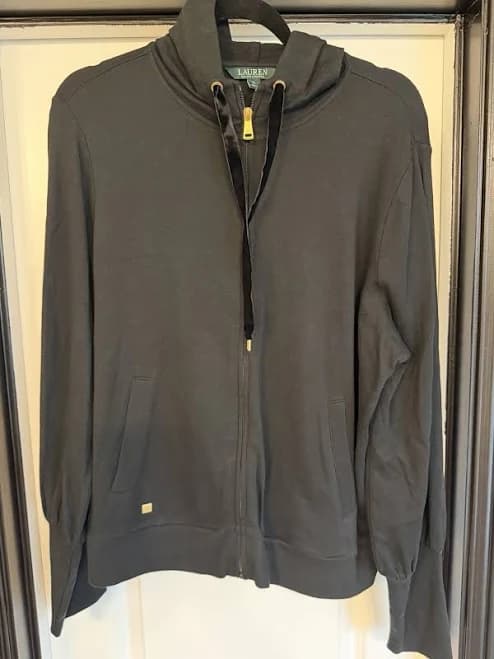 Ralph Lauren Lauren Zip Up Black Hoodie Gold Zipper Xl Women’s