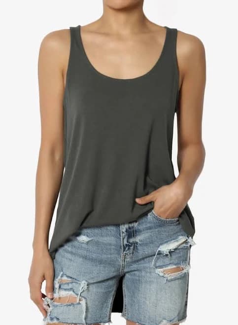 Tank Tops Scoop Neck Loose Fit Summer Casual Round Hem Sleeveless Tee