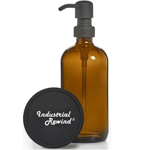 Industrial Rewind Amber Glass Soap Dispenser with Black Pump