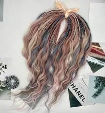Pastel Rainbow, Pink and Blue Synthetic Hair Extensions with Stereo Braids Base, Ombre Curly Braids
