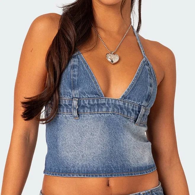Edikted Women's Wanona Denim Halter Top
