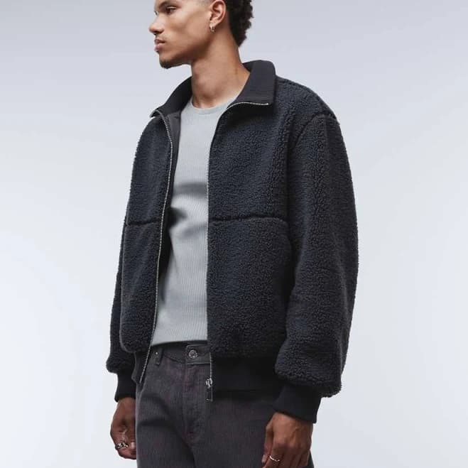 Only & Sons oversized sherpa zip up fleece in charcoal-Black