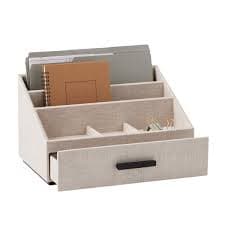 Marie Kondo Harmony Linen Desktop Organizer with Drawer | The Container Store