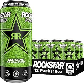 Rockstar Energy Drink Punched Hardcore Apple, 16oz Cans (12 Pack)