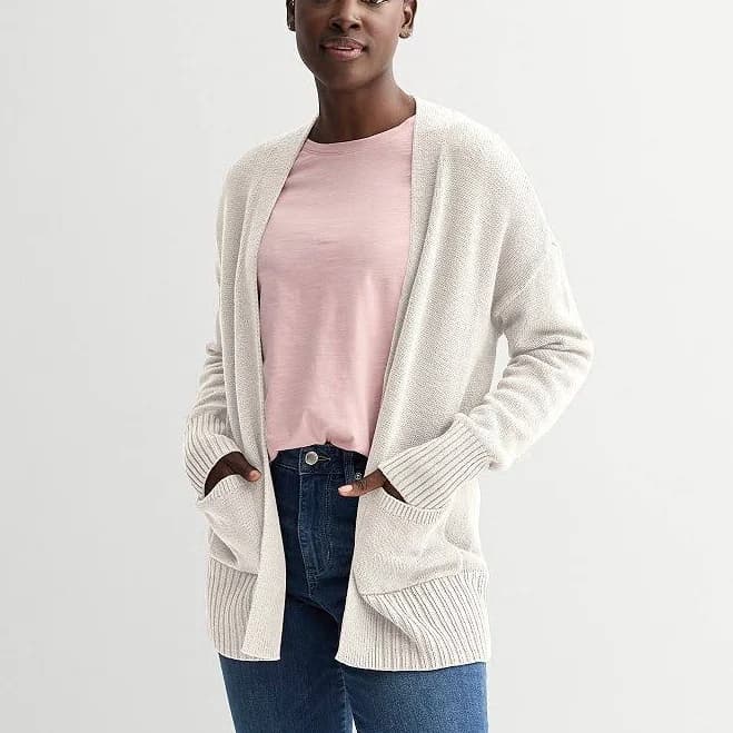 Petite Sonoma Goods For Life Open Front Longline Cardigan, Women's, Size: Small Petite, Ivory Silk
