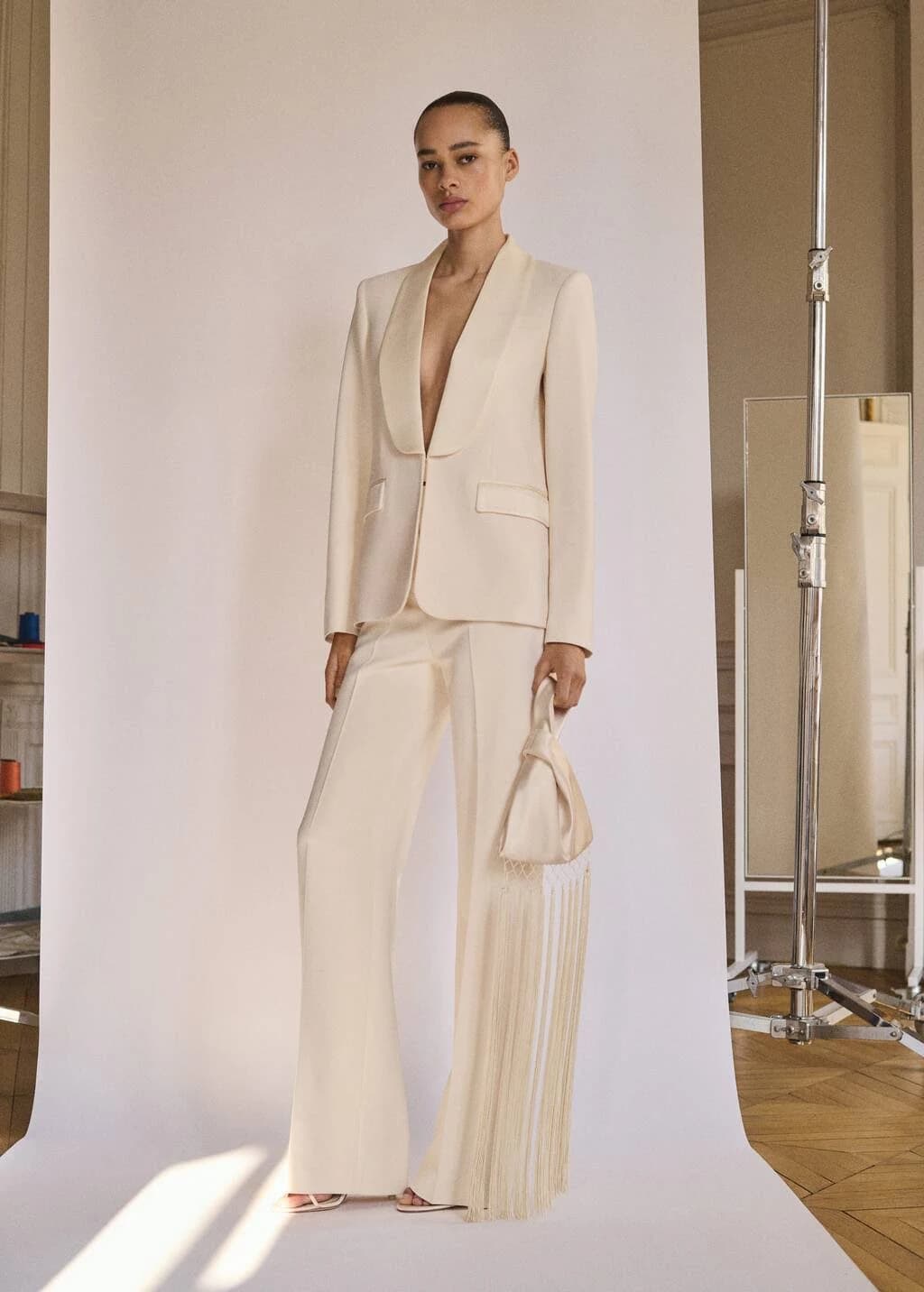 MANGO Women's Satin Suit Jacket with Lapels