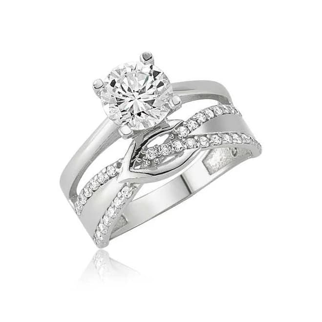 Solitaire & Pavé Multi-Band Silver-Tone Ring
