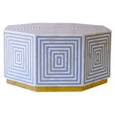 CENTURY Square Gray and Blue Geometric Coffee Table with Wooden Inlay and Brass For Sale at 1stDibs | prussian blue leaf coffee table