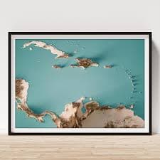 Caribbean Sea 3D Render Topographic Map Neutral Art Print by Frank Ramspott - Frank Ramspott Official Website