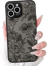 Compatible with iPhone 14 Pro Max Case Cute Aesthetic Floral Flower Vintage Rose Pattern Matte Clear Women Girl Full Camera Lens Slim Hard PC Shockproof Pritective Cover - Black