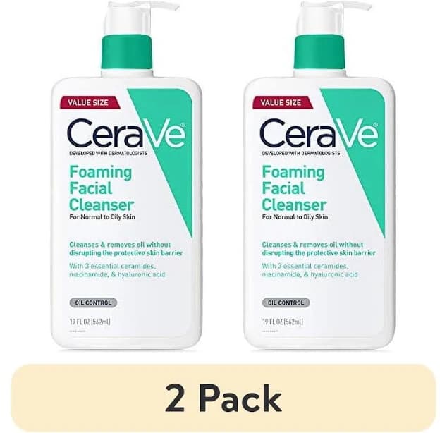 (2 pack) CeraVe Foaming Facial Cleanser | Makeup Remover and Daily Face Wash for Oily Skin | 19 Fluid Ounce, Size: 19 Fl Oz (Pack of 1)