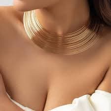 Amazon.com: Jerollin Punk Personalised Multi-Layered Wire Collar Open Choker Necklace Gold : Clothing, Shoes & Jewelry