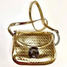 Nine West Gold Metallic Embossed Flap Bag Crossbody w/ Chain Strap