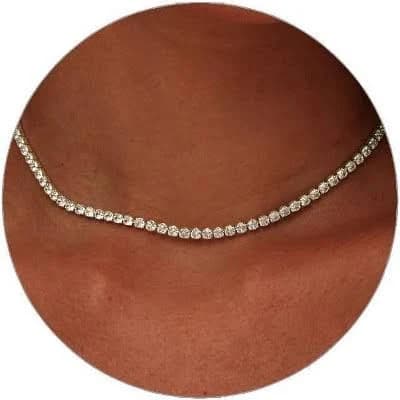 14K Gold Plated Dainty Tennis Necklace with Rhinestone Charm