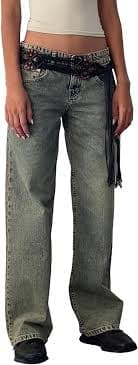 Tatumaie Baggy Jeans for Women, Boyfriend High Waisted Denim Sweat Pants with Pockets, Wide Leg Loose Fit Y2K Streetwear Coffee Xs at Amazon Women's Jeans store