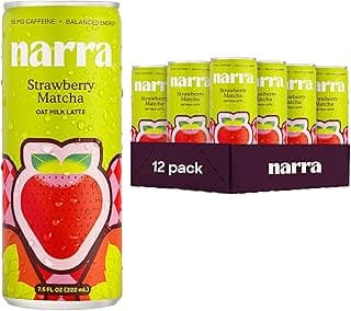 Narra Oat Milk Tea Latte (12 Pack) - Strawberry Matcha Latte, Organic Ceremonial Grade Matcha, Smooth, Balanced Energy from Tea (50–60mg Caffeine + L-Theanine), MCT Oil, Dairy Free, No Refined Sugar, Non-GMO