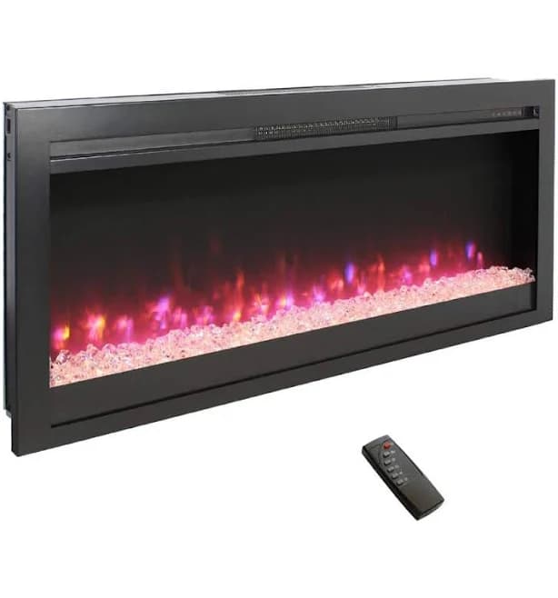 44" Modern In-Wall Recessed Electric Fireplace with Remote and Multi-Color LED Flame