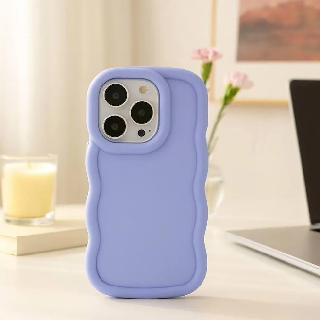 Wavy Soft Silicone Phone Case Curvy Protective Candy Cover with Smooth Finish for iPhone 11 12 13 14 15 16 Pro Max