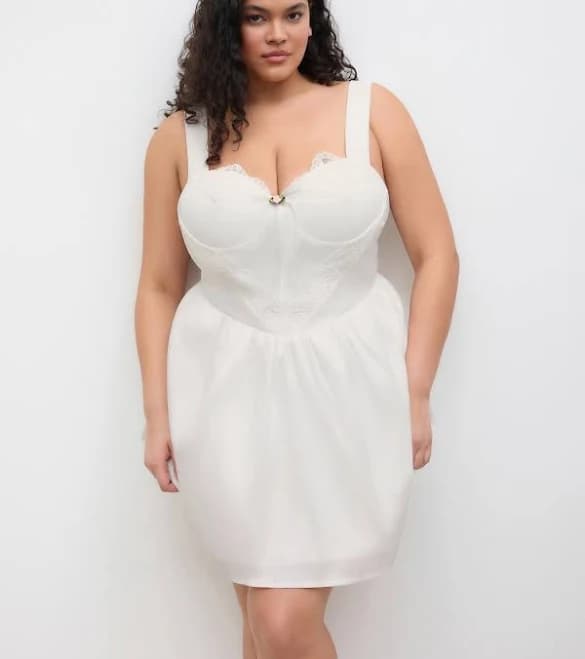 CIDER Women's Satin Sweetheart Neckline Floral Bowknot Plus Size Curve Mini Dress Lace Trim