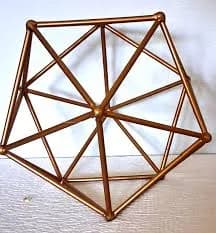 Hand Crafted Geometric Icosahedron Sphere Sculpture Bronze Color Iron 12"