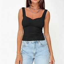 Women's Sweetheart Neck Sleeveless Ruched Front Open Back Cropped Casual Tank Top Black XS : Target