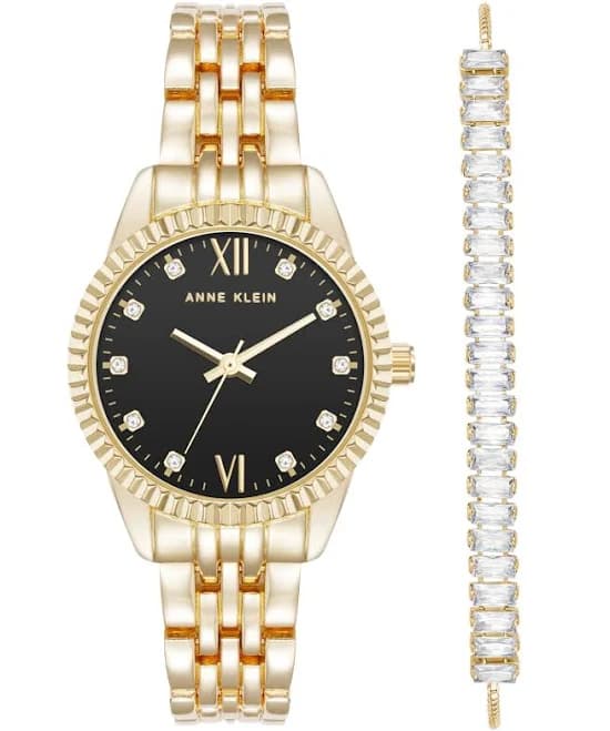 Anne Klein Women's Round Alloy Quartz Crystal Watch Set