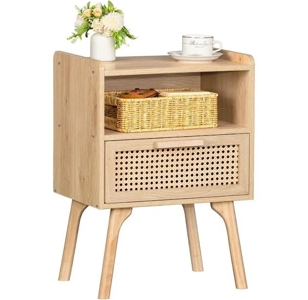 Lerliuo Boho Drawer Open Shelf Nightstand