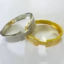 Large H Cuff Bracelet with Simulated Diamonds