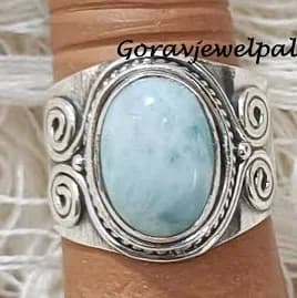 Sterling Silver Oval Larimar Band Ring