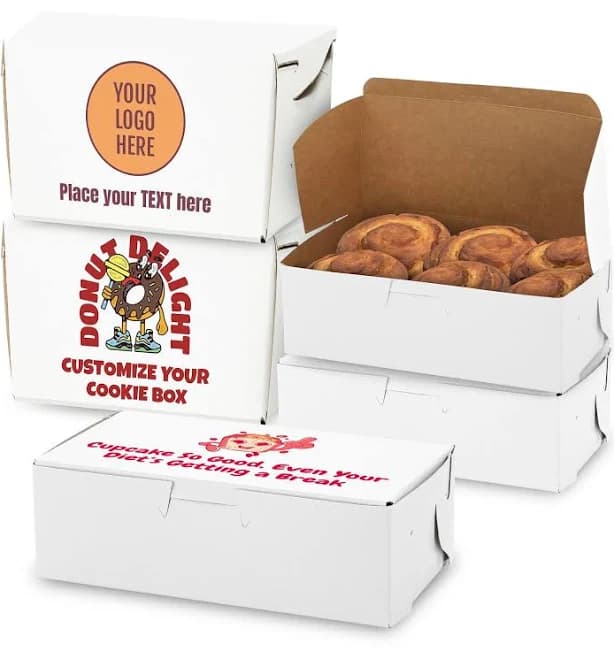 MT Products Custom Printed Bakery Boxes - 8" x 5.5" x 4" White Donut and Cupcake Boxes Printed with Logo - Made in the USA